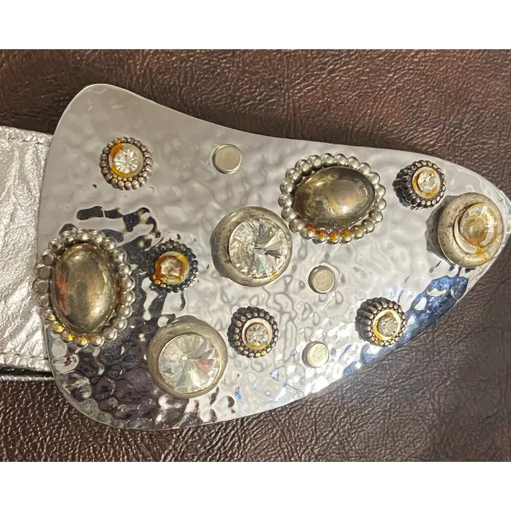 Vintage 80s Ravid Artistic Designs Silver Rhinestone Wide Belt USA Art Glam